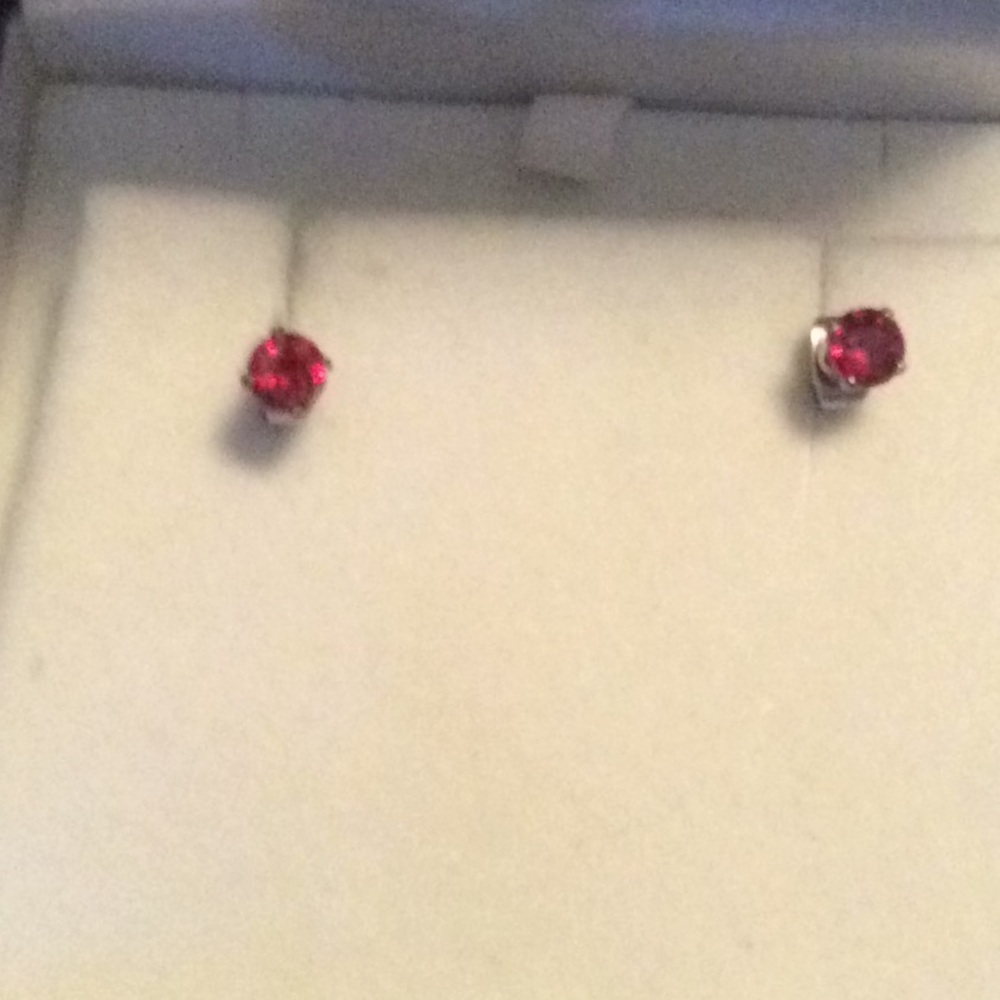 Genuine Garnet/ Ruby Birthstone Stud Earrings - image 2